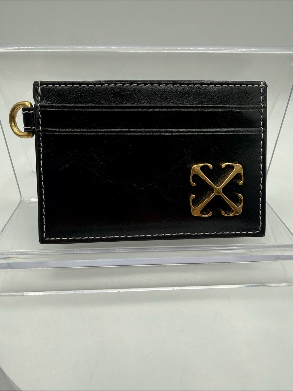 NWT Off White leather card holder w/ white stitching 🔥gold hardware